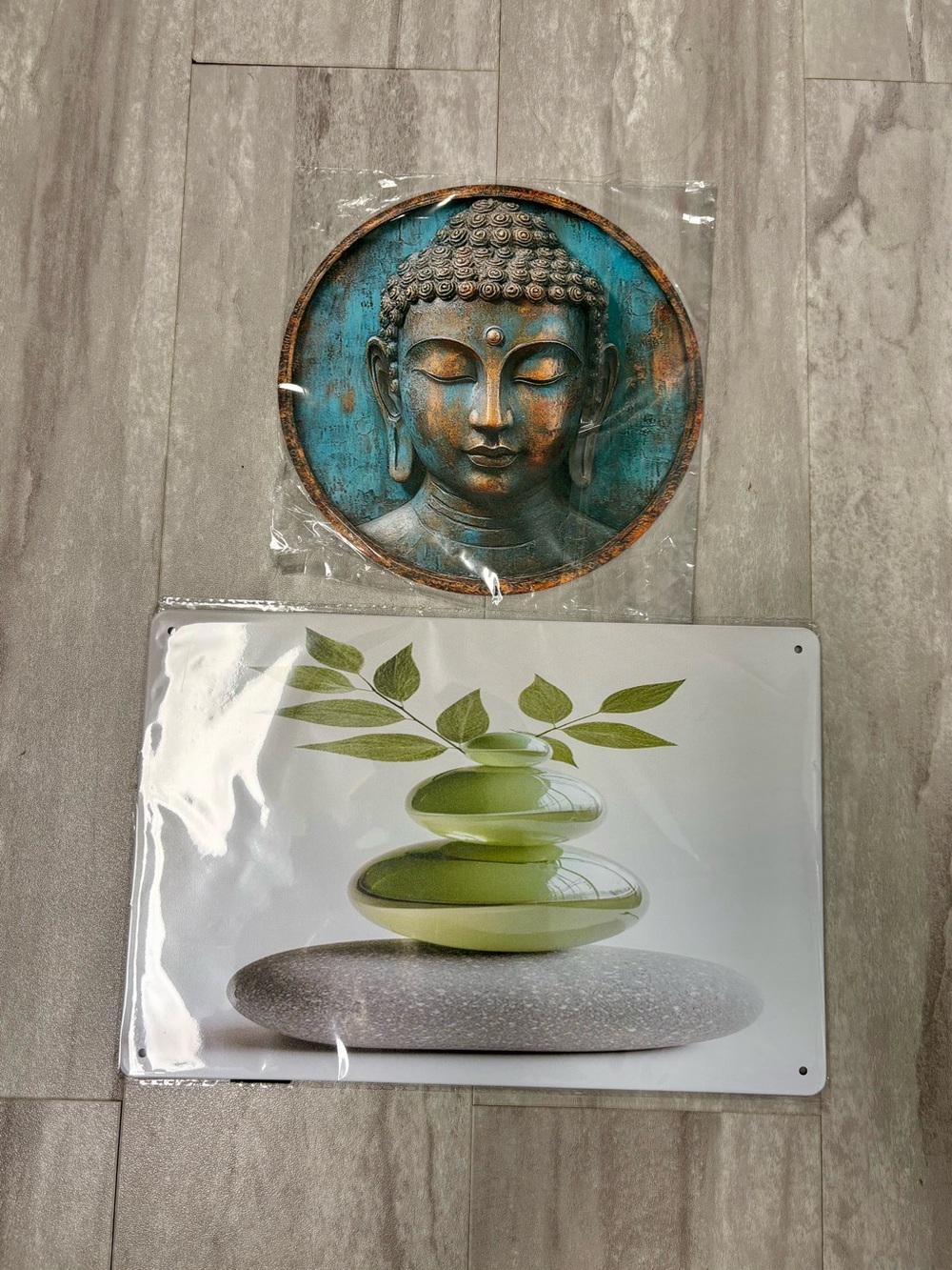 Set of 2 Thin Metal Zen Wall Art – Buddha & Spa Stone Decor. New.